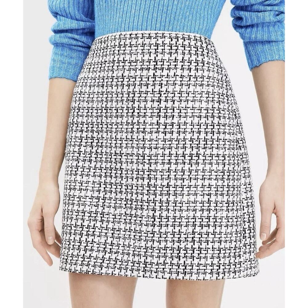 LOFT Tweed Mini Skirt Women's Size 10 Metallic Sequin Black White Party Holiday